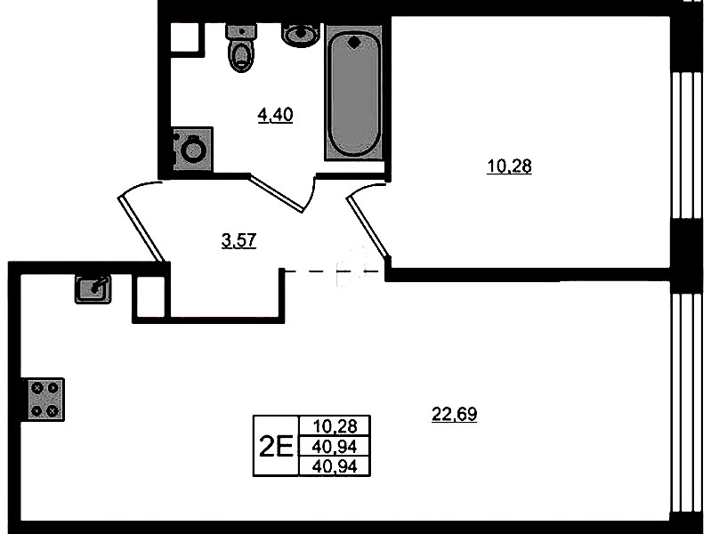 1-комнатная квартира 40.94 м², 1/5 эт., ЖК «Plus Пулковский»